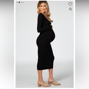Black V-Neck Long Sleeve Fitted Maternity Maxi Dress pinkblush
